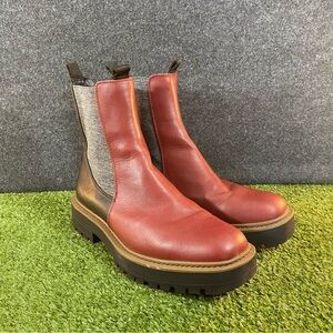Sam Edelman Laguna Chelsea Boots Women’s 11 Chunky Lug Leather Tri-ColorBurgundy
